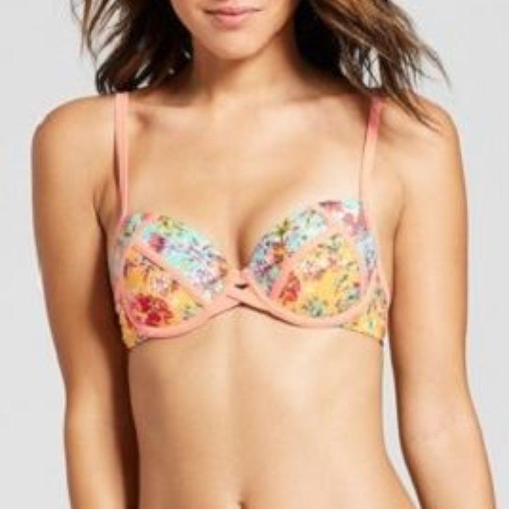Xhilaration  Marigold Floral  Strappy Front Push-Up Bikini Top